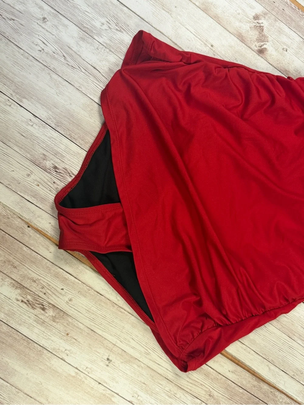 Red Ruched One-Piece Swimdress - Strapless Swimwear - Picture 4 of 7